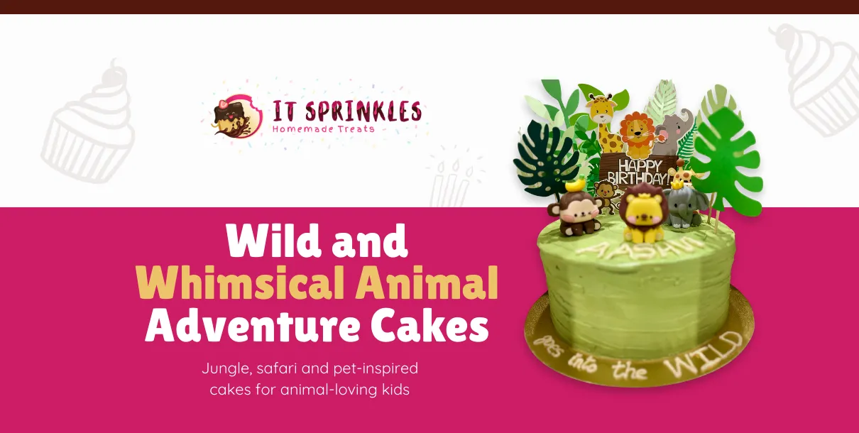 Jungle‑Themed Kids’ Birthday Cake With Lions, Giraffes And Leafy Greenery.