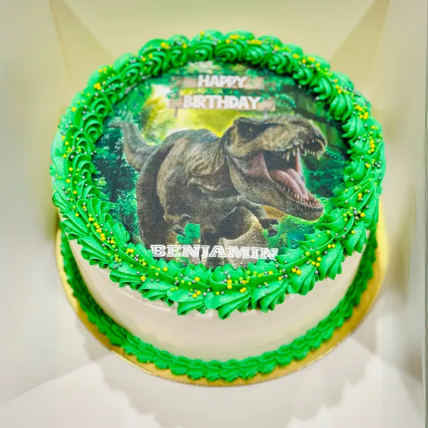 Jurassic Park Dinosaur Cake with Green Icing