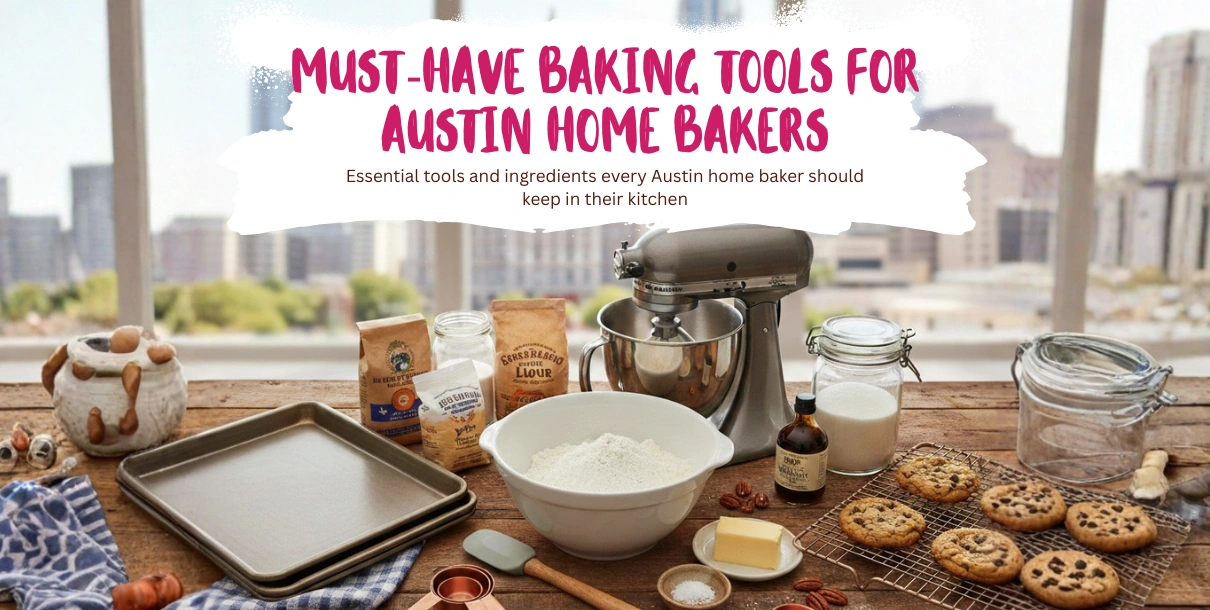 Home Baker In An Austin Kitchen Arranging Mixers, Tins And Tools On A Countertop